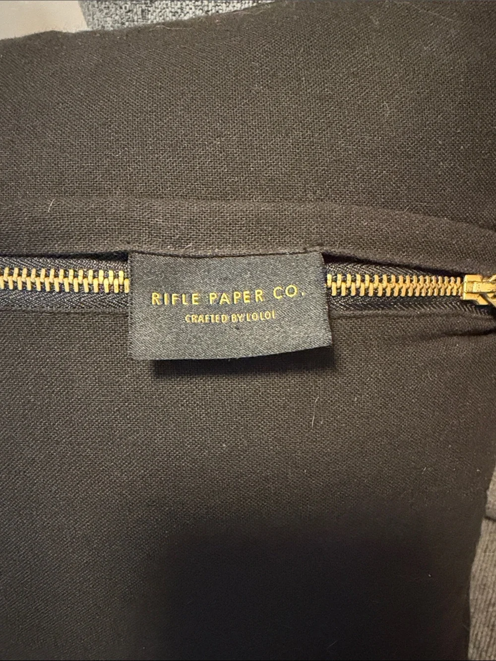 Rifle Paper Co. Black Pillow Cover with Gold Zipper Accent